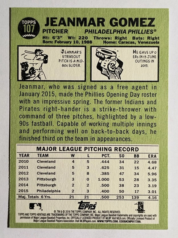 2016 Topps Heritage #107 Jeanmar Gomez