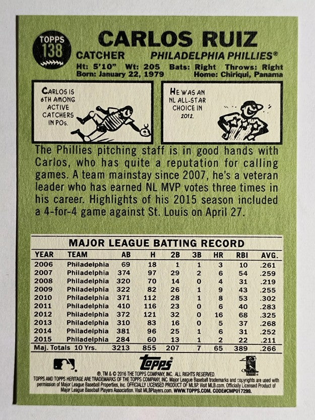 2016 Topps Heritage #138 Carlos Ruiz