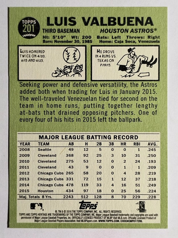 2016 Topps Heritage #201 Luis Valbuena