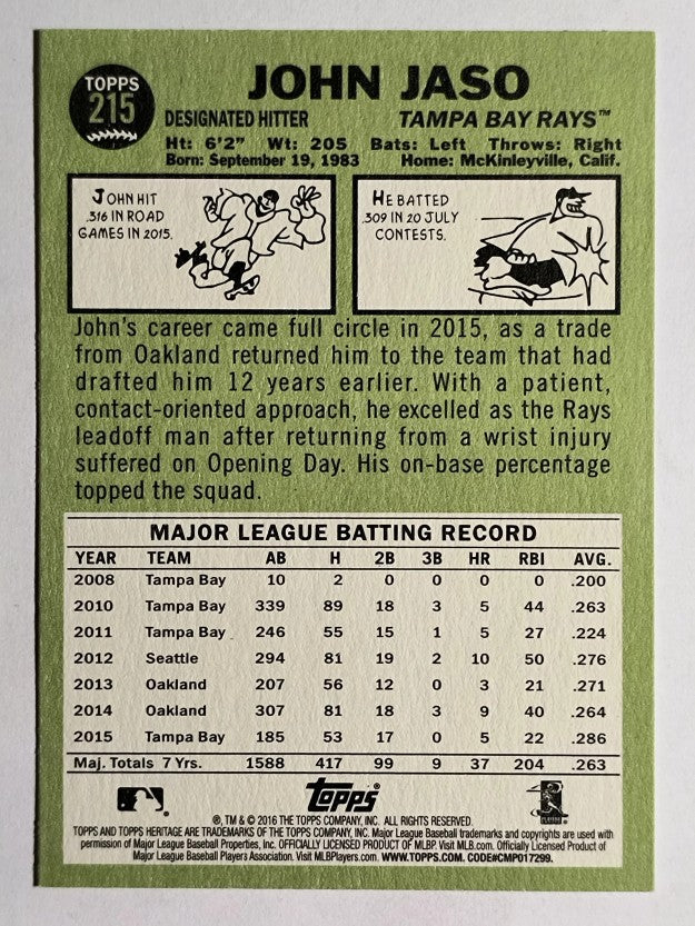 2016 Topps Heritage #215 John Jaso