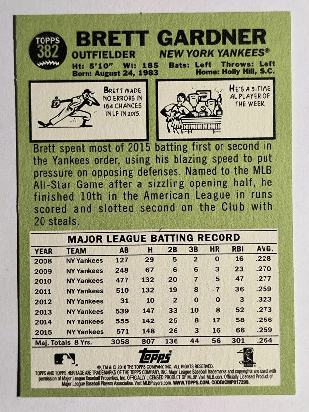 2016 Topps Heritage #382 Brett Gardner