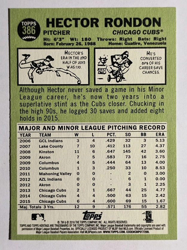 2016 Topps Heritage #386 Hector Rondon