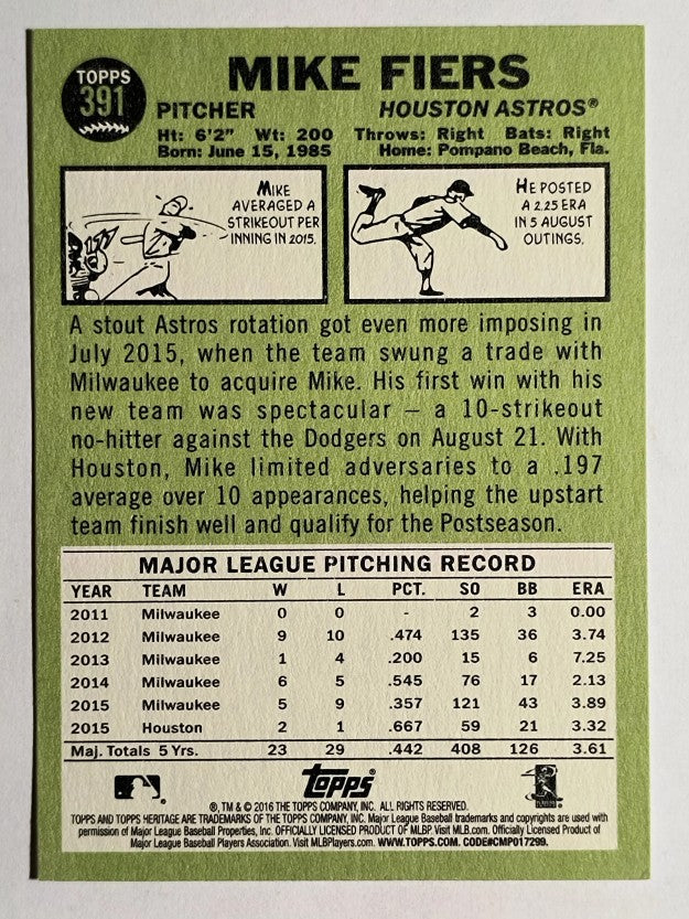 2016 Topps Heritage #391 Mike Fiers