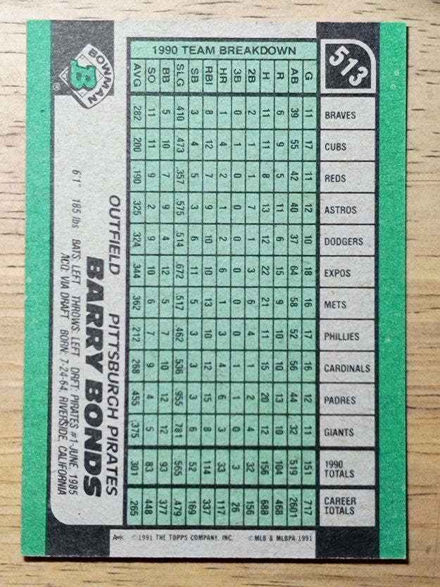 1991 Bowman #513 Barry Bonds