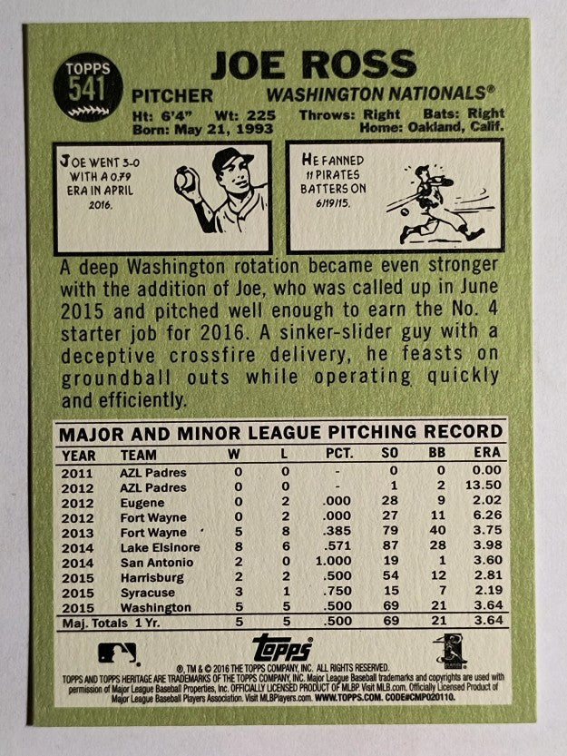 2016 Topps Heritage #541 Joe Ross