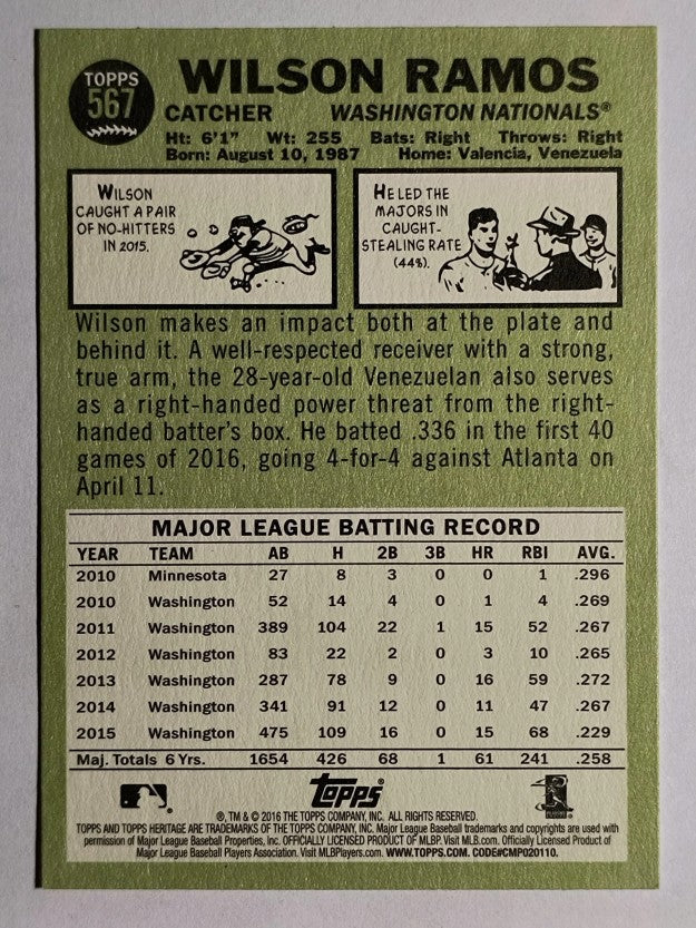 2016 Topps Heritage #567 Wilson Ramos
