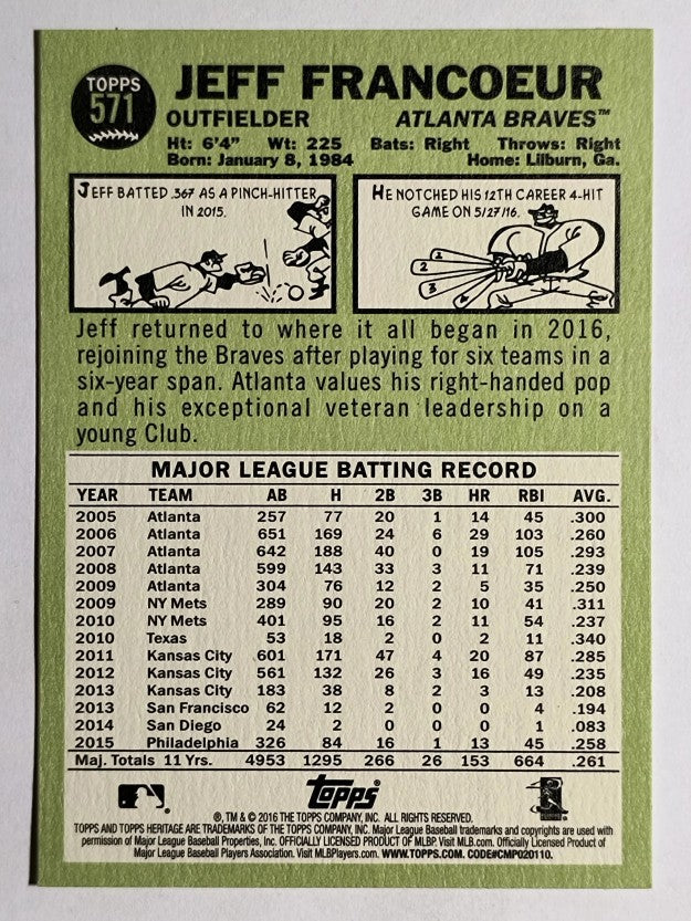 2016 Topps Heritage #571 Jeff Francoeur