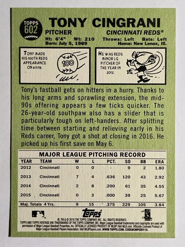 2016 Topps Heritage #602 Tony Cingrani