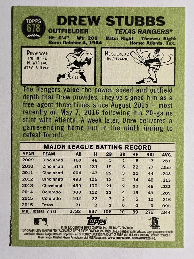 2016 Topps Heritage #678 Drew Stubbs