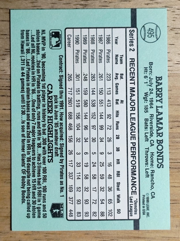 1991 Donruss #495 Barry Bonds