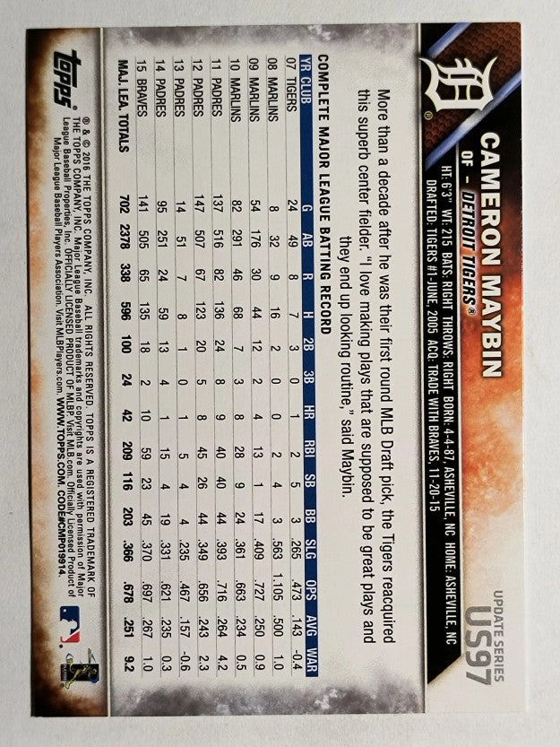2016 Topps Update #US97 Cameron Maybin