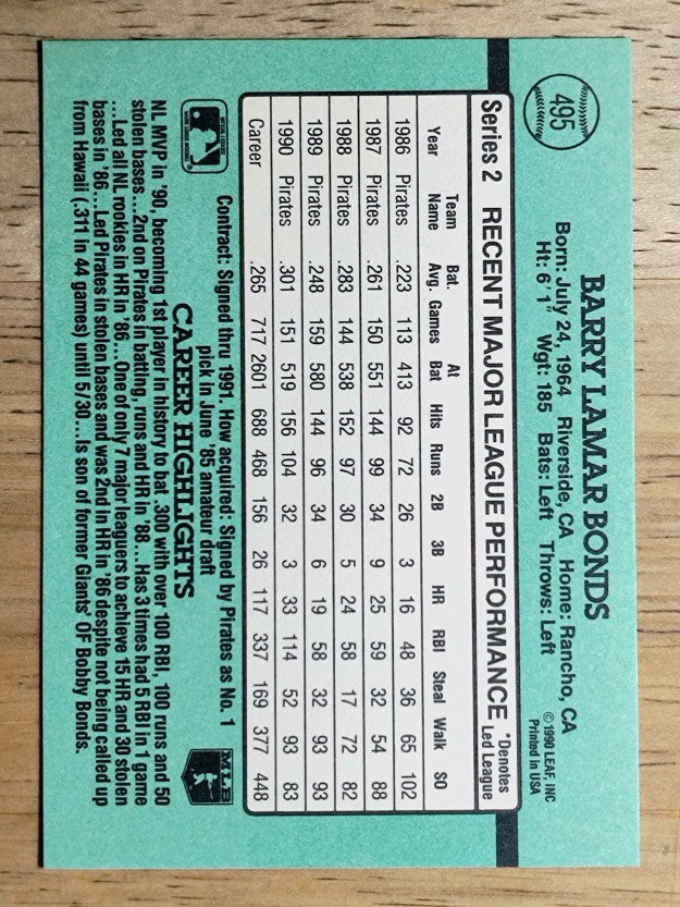 1991 Donruss #495 Barry Bonds