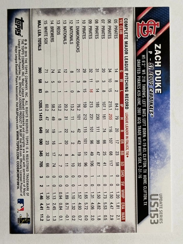 2016 Topps Update #US153 Zach Duke