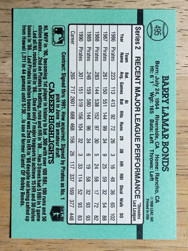 1991 Donruss #495 Barry Bonds