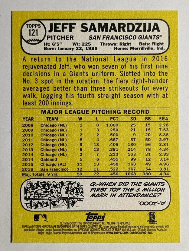 2017 Topps Heritage #121 Jeff Samardzija