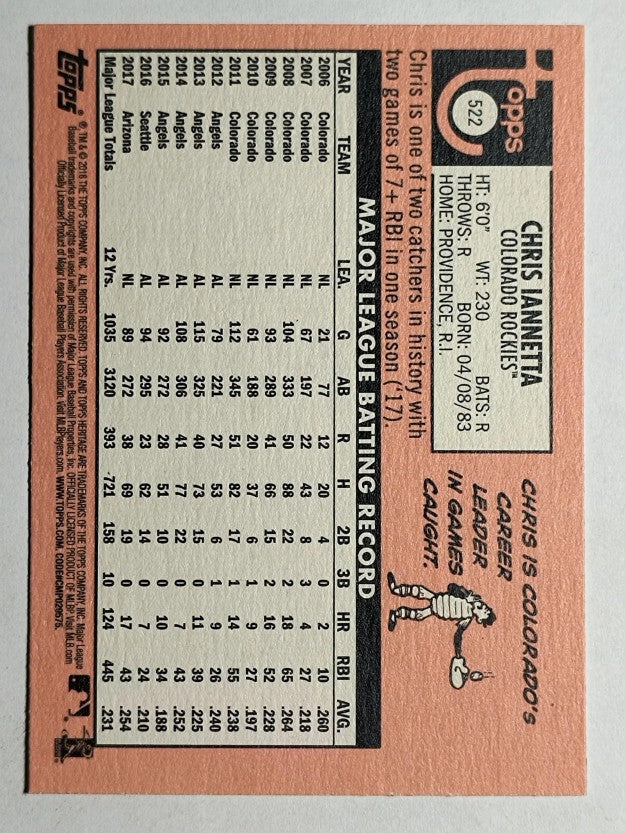 2018 Topps Heritage #522 Chris Iannetta