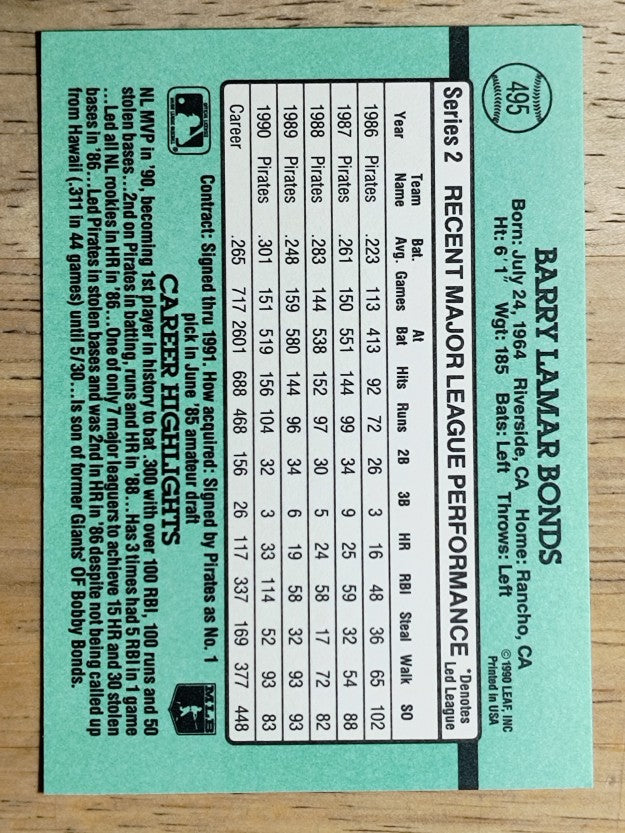 1991 Donruss #495 Barry Bonds