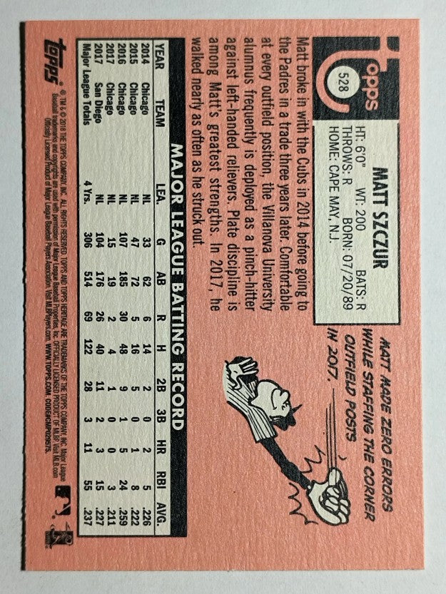 2018 Topps Heritage #528 Matt Szczur