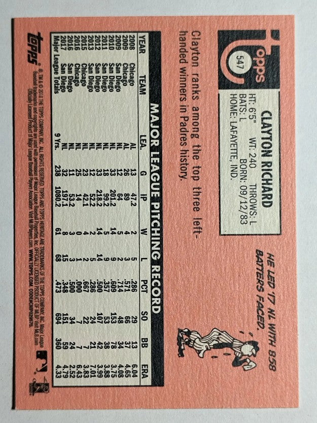 2018 Topps Heritage #547 Clayton Richard
