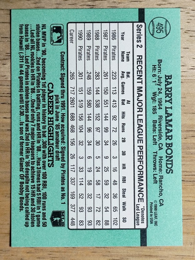 1991 Donruss #495 Barry Bonds