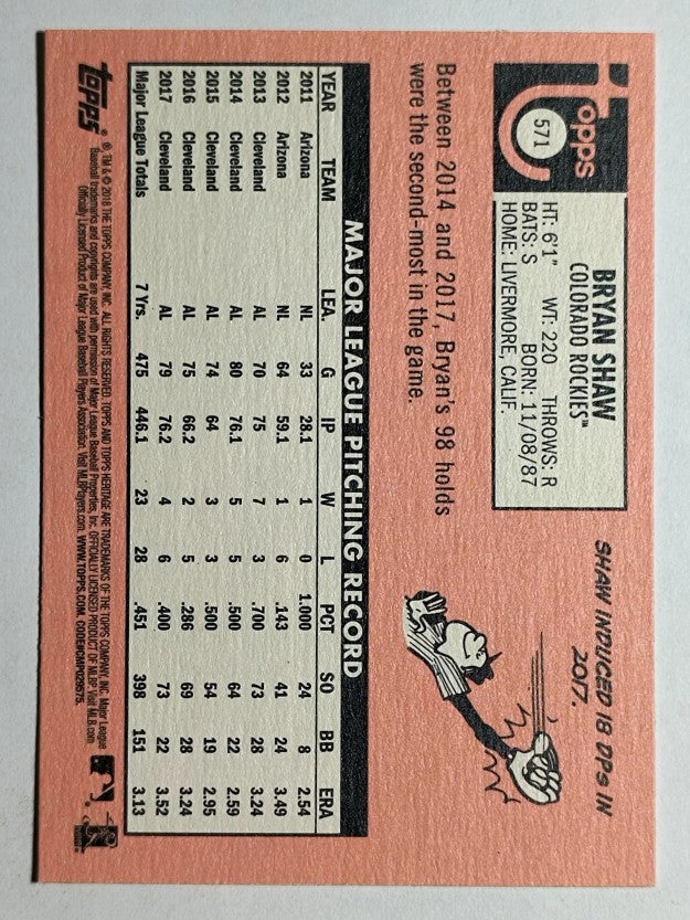 2018 Topps Heritage #571 Bryan Shaw