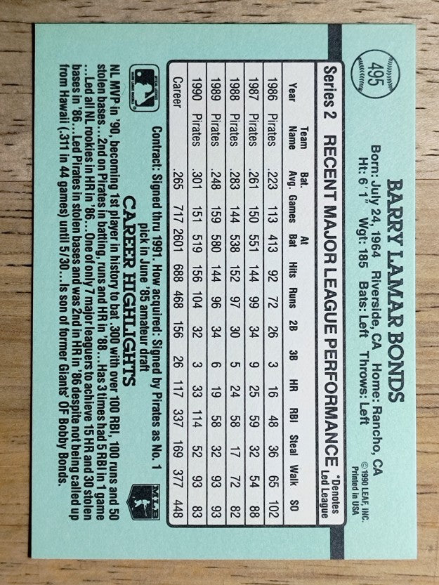 1991 Donruss #495 Barry Bonds