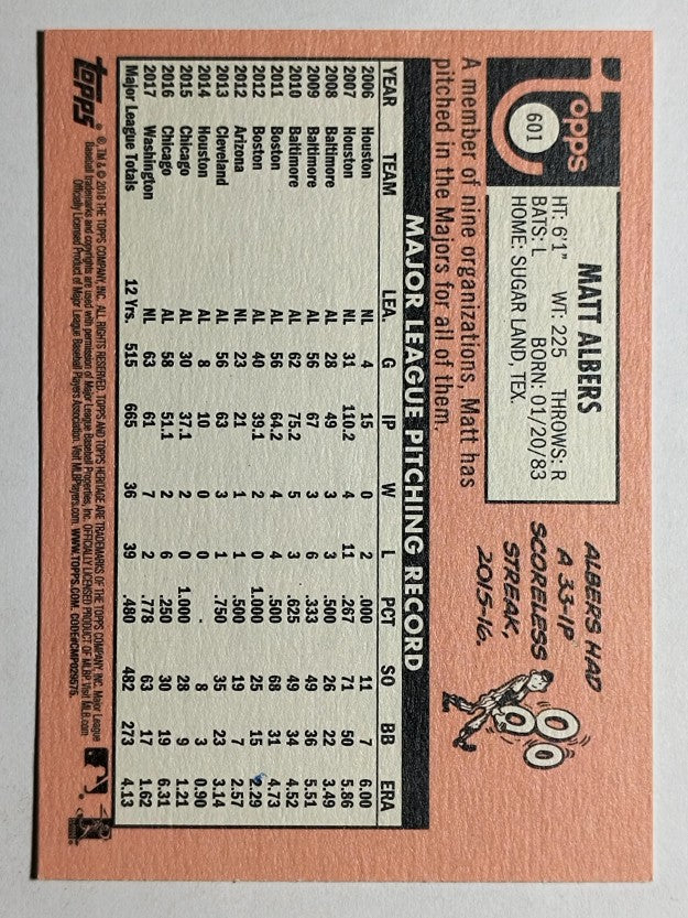 2018 Topps Heritage #601 Matt Albers