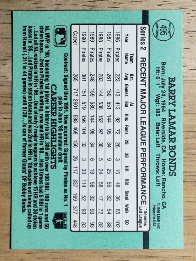 1991 Donruss #495 Barry Bonds