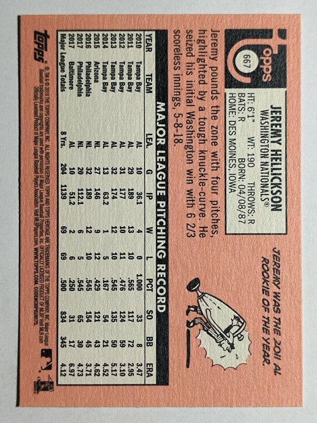 2018 Topps Heritage #667 Jeremy Hellickson