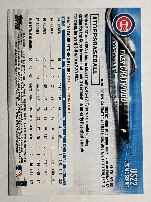 2018 Topps Update #US22 Tyler Chatwood