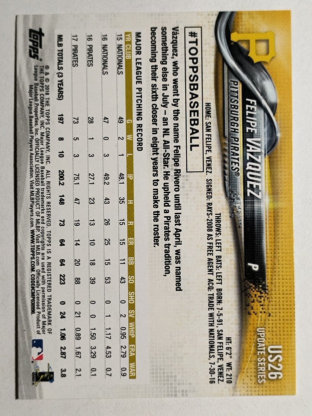 2018 Topps Update #US26 Felipe Vazquez