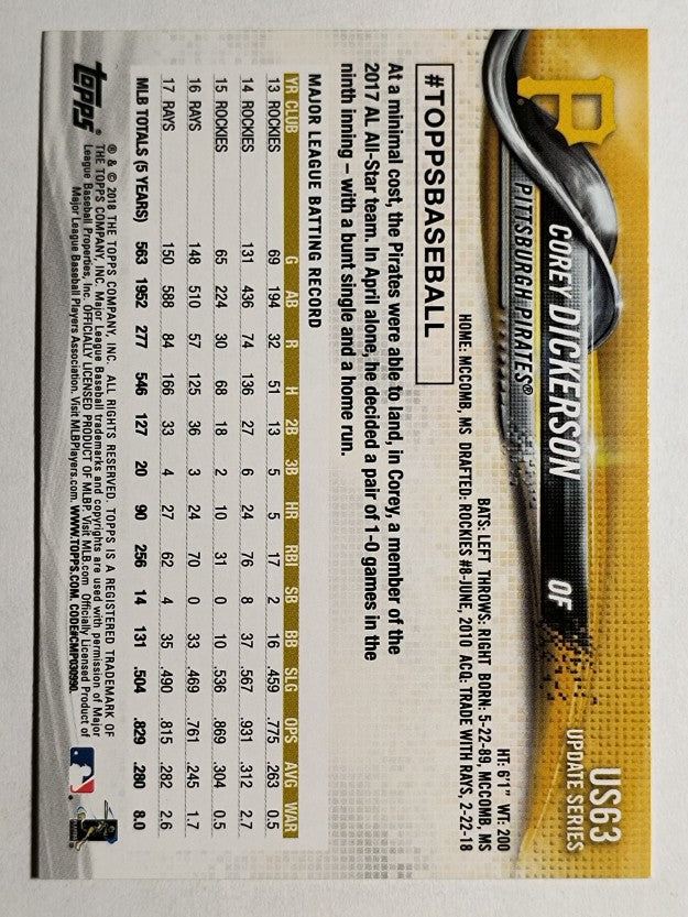 2018 Topps Update #US63 Corey Dickerson