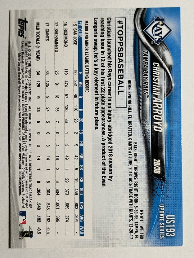 2018 Topps Update #US193 Christian Arroyo