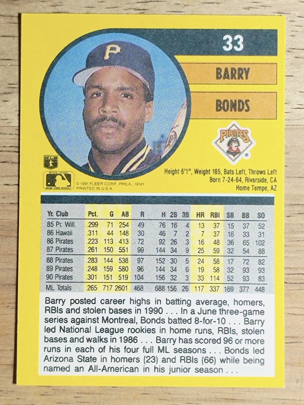 1991 Fleer #33 Barry Bonds