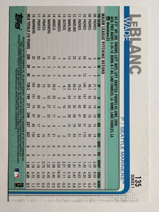 2019 Topps #135 Wade LeBlanc