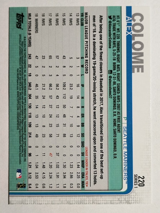 2019 Topps #220 Alex Colome