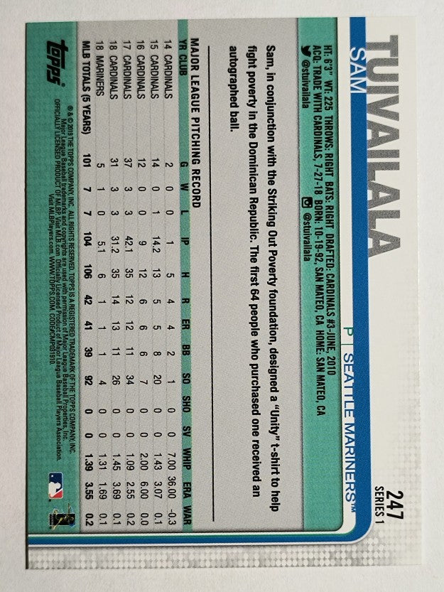 2019 Topps #247 Sam Tuivailala