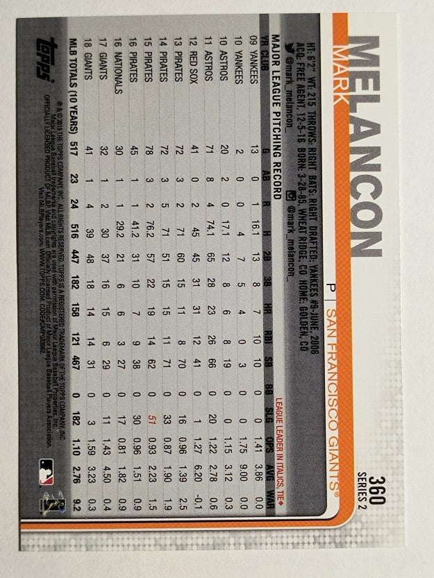 2019 Topps #360 Mark Melancon