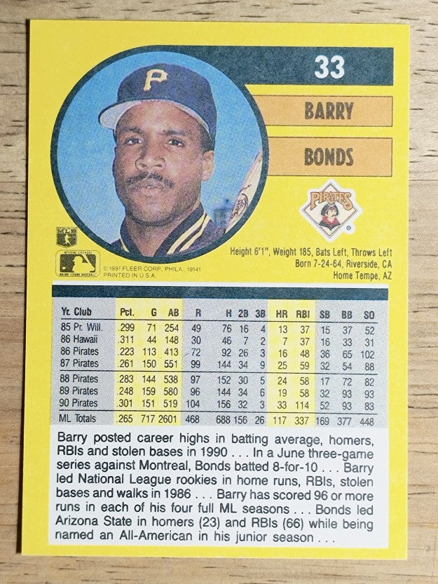 1991 Fleer #33 Barry Bonds