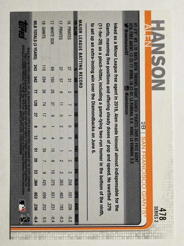 2019 Topps #478 Alen Hanson
