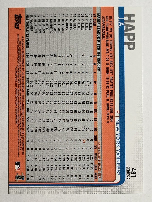 2019 Topps #481 J.A. Happ