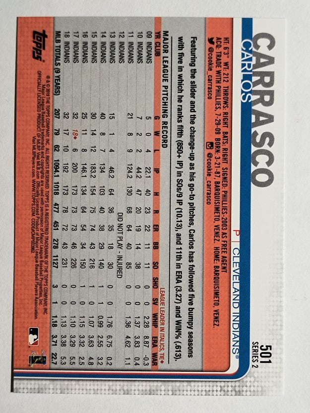 2019 Topps #501 Carlos Carrasco