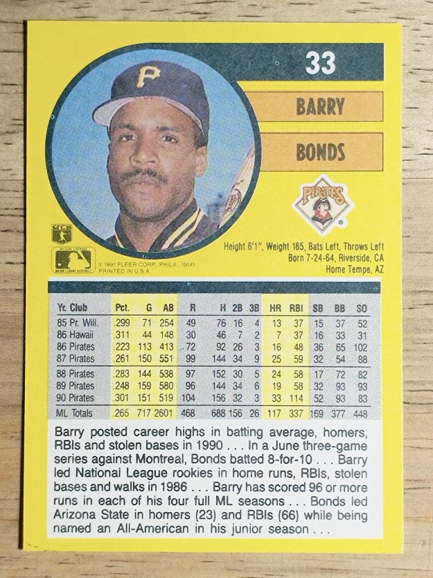 1991 Fleer #33 Barry Bonds