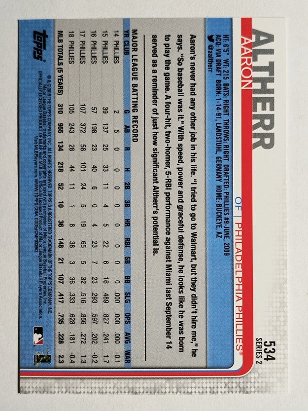 2019 Topps #534 Aaron Altherr