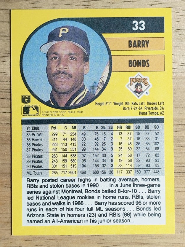 1991 Fleer #33 Barry Bonds