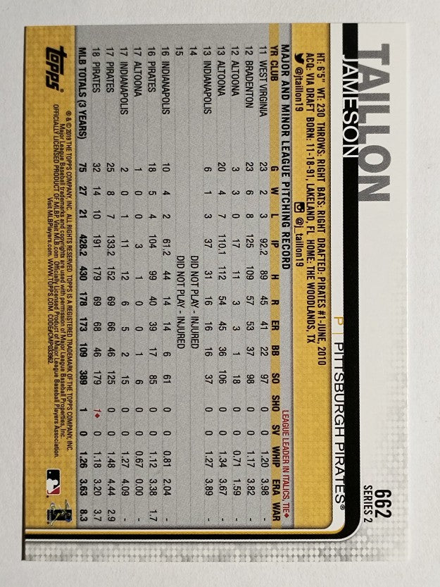 2019 Topps #662 Jameson Taillon