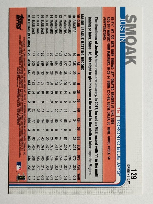 2019 Topps Opening Day #129 Justin Smoak