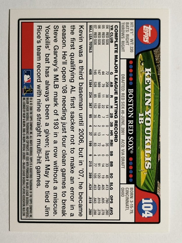 2008 Topps #104 Kevin Youkilis
