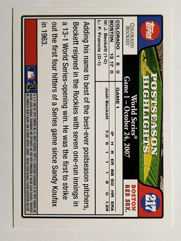 2008 Topps #217 Josh Beckett