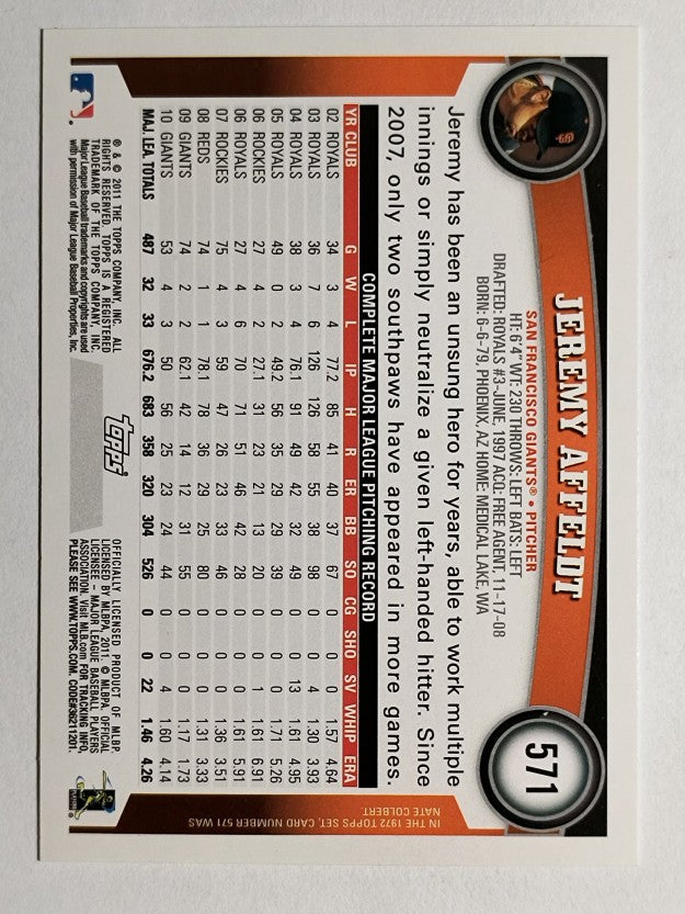 2011 Topps #571 Jeremy Affeldt